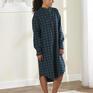Lee Valley Ireland - Cotton Flannel Nightshirt Green Blue Tartan Plaid - XXXL